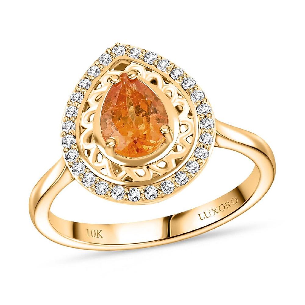 shop lc Certified & Appraised Luxoro AAAA Outomongu Spessartite and G-H I2 Diamond 1.60 ctw Ring in 10K Yellow Gold 4.09 Grams