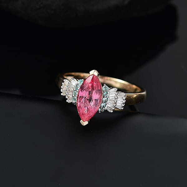 Shop Lc Certified & Appraised Luxoro AAAA Padparadscha Sapphire Paraiba Tourmaline And G-H I2 Diamond 2.00 Ctw Ring In 14K Yellow Gold