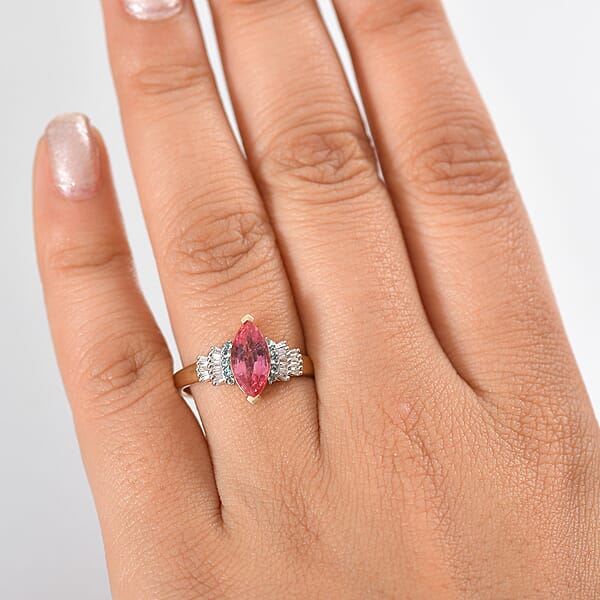 Shop Lc Certified & Appraised Luxoro AAAA Padparadscha Sapphire Paraiba Tourmaline And G-H I2 Diamond 2.00 Ctw Ring In 14K Yellow Gold