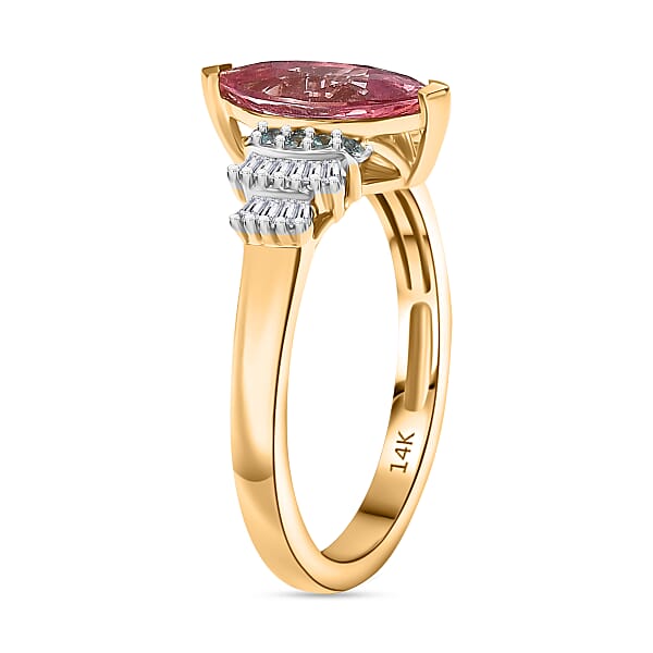 Shop Lc Certified & Appraised Luxoro AAAA Padparadscha Sapphire Paraiba Tourmaline And G-H I2 Diamond 2.00 Ctw Ring In 14K Yellow Gold
