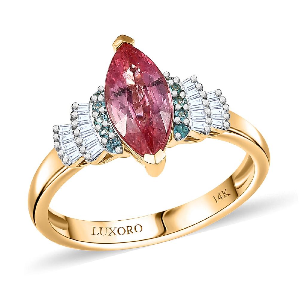 shop lc Certified & Appraised Luxoro AAAA Padparadscha Sapphire Paraiba Tourmaline and G-H I2 Diamond 2.00 ctw Ring in 14K Yellow Gold