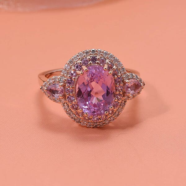 Shop Lc Certified & Appraised Luxoro AAAA Patroke Kunzite Pink Sapphire And G-H I2 Diamond 4.75 Ctw Ring In 14K Rose Gold 5.10 Grams