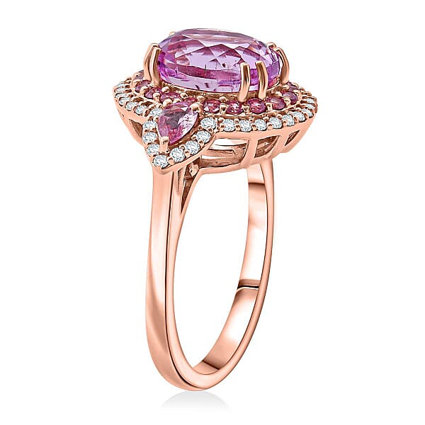 Shop Lc Certified & Appraised Luxoro AAAA Patroke Kunzite Pink Sapphire And G-H I2 Diamond 4.75 Ctw Ring In 14K Rose Gold 5.10 Grams