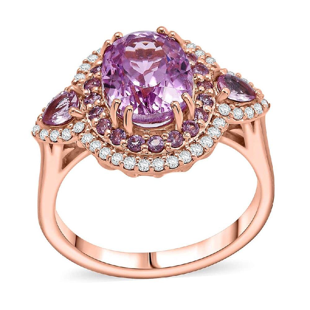 shop lc Certified & Appraised Luxoro AAAA Patroke Kunzite Pink Sapphire and G-H I2 Diamond 4.75 ctw Ring in 14K Rose Gold 5.10 Grams