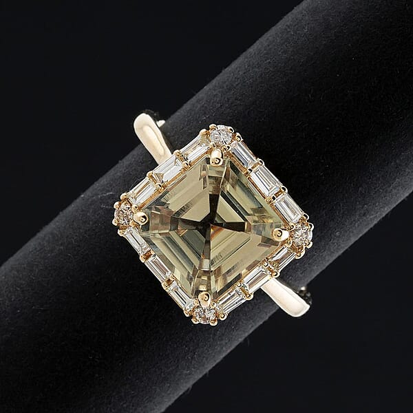 Shop Lc Certified & Appraised Luxoro Asscher Cut AAA Turkizite And G-H I2 Diamond 4.50 Ctw Ring In 10K Yellow Gold