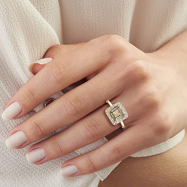 Shop Lc Certified & Appraised Luxoro Asscher Cut AAA Turkizite And G-H I2 Diamond 4.50 Ctw Ring In 10K Yellow Gold