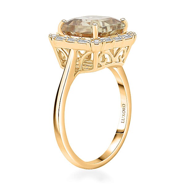 Shop Lc Certified & Appraised Luxoro Asscher Cut AAA Turkizite And G-H I2 Diamond 4.50 Ctw Ring In 10K Yellow Gold