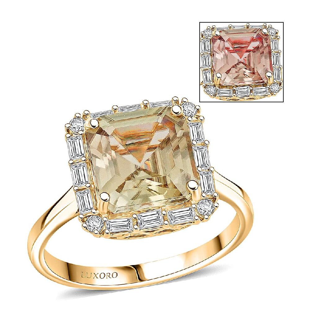 shop lc Certified & Appraised Luxoro Asscher Cut AAA Turkizite and G-H I2 Diamond 4.50 ctw Ring in 10K Yellow Gold