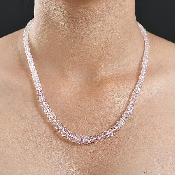 Shop Lc Certified & Appraised Luxoro Palmeiras Pink Morganite Beaded Graduated 110 Ctw Necklace 18-20 Inches In 14K Rose Gold