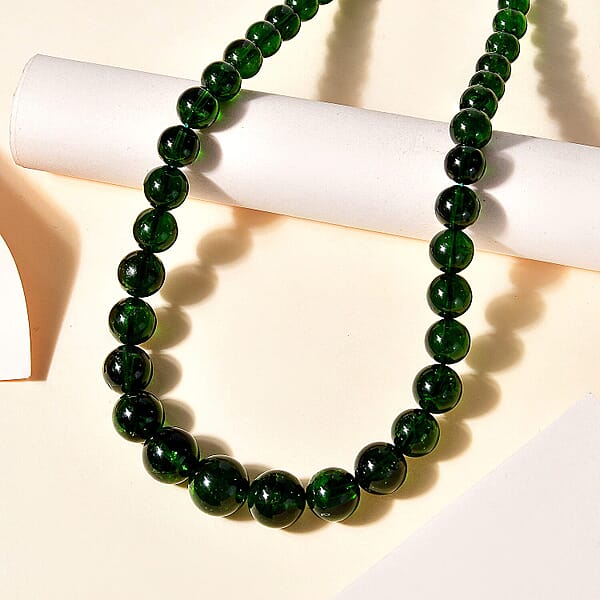 Shop Lc Certified & Appraised Luxoro Premium Chrome Diopside 245.55 Ctw Beaded Graduated Necklace In 14K Yellow Gold 18-20 Inches