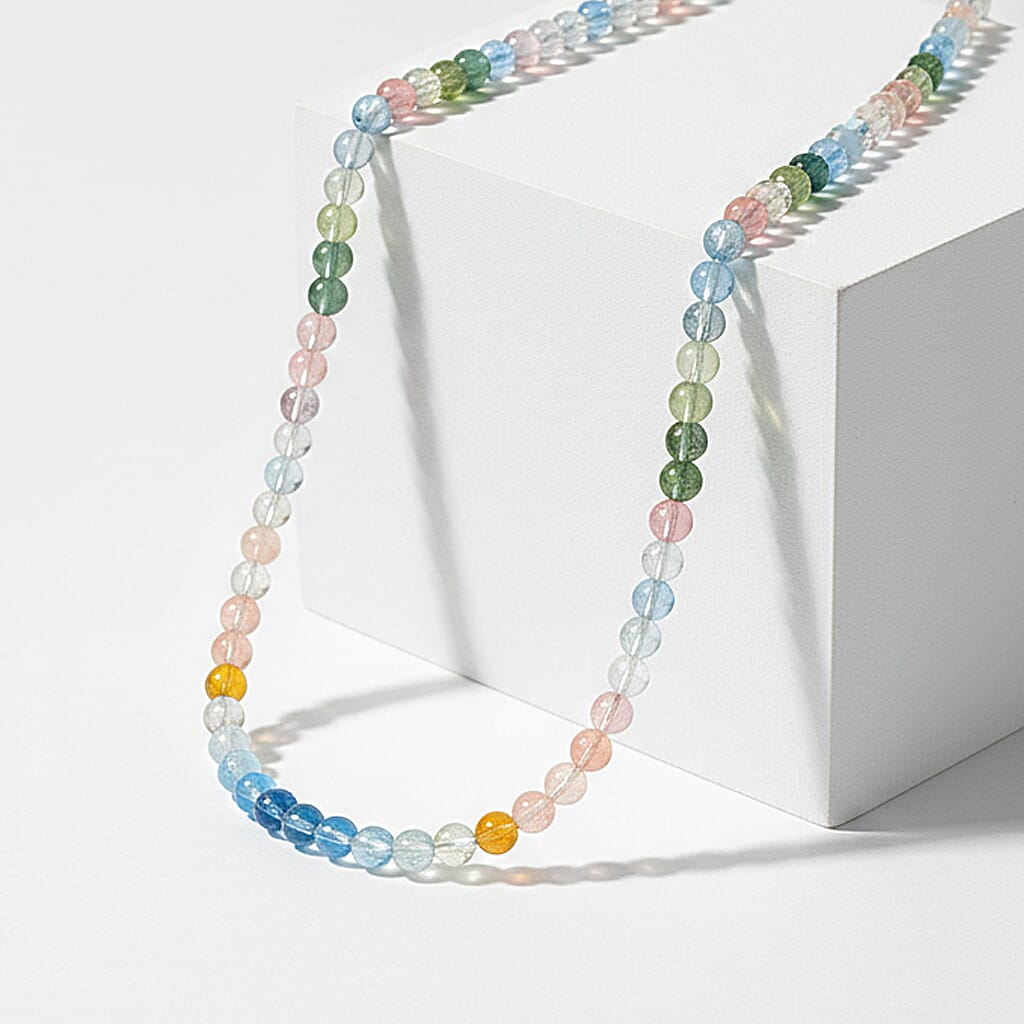 shop lc Certified & Appraised Luxoro Premium Multi Beryl 90.00 ctw Beaded Graduated Necklace in 14K Yellow Gold 18-20 Inches