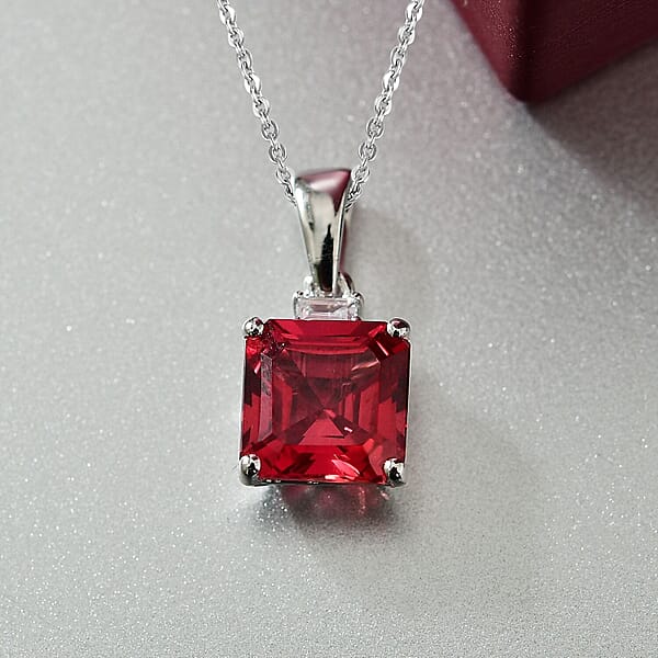Shop Lc Certified & Appraised Luxuriant 10K White Gold AAA Asscher Cut Lab Grown Padparadscha Sapphire Lab Grown Diamond (E-F VS) Pendant Necklace (18 Inches) 3.52 Ctw