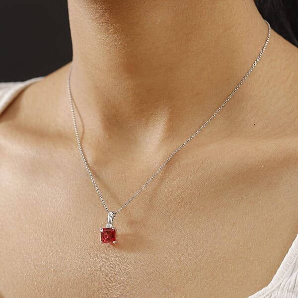 Shop Lc Certified & Appraised Luxuriant 10K White Gold AAA Asscher Cut Lab Grown Padparadscha Sapphire Lab Grown Diamond (E-F VS) Pendant Necklace (18 Inches) 3.52 Ctw