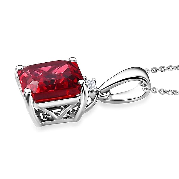 Shop Lc Certified & Appraised Luxuriant 10K White Gold AAA Asscher Cut Lab Grown Padparadscha Sapphire Lab Grown Diamond (E-F VS) Pendant Necklace (18 Inches) 3.52 Ctw