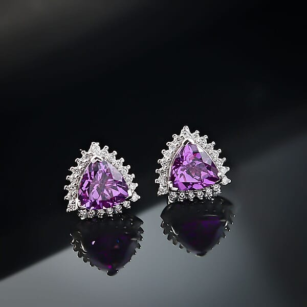 Shop Lc Certified & Appraised Luxuriant 10K White Gold AAA Lab Grown Purple Sapphire And E-F VS Lab Grown Diamond 3.51 Ctw Earrings