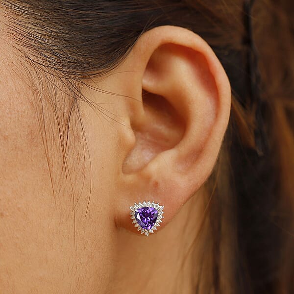 Shop Lc Certified & Appraised Luxuriant 10K White Gold AAA Lab Grown Purple Sapphire And E-F VS Lab Grown Diamond 3.51 Ctw Earrings