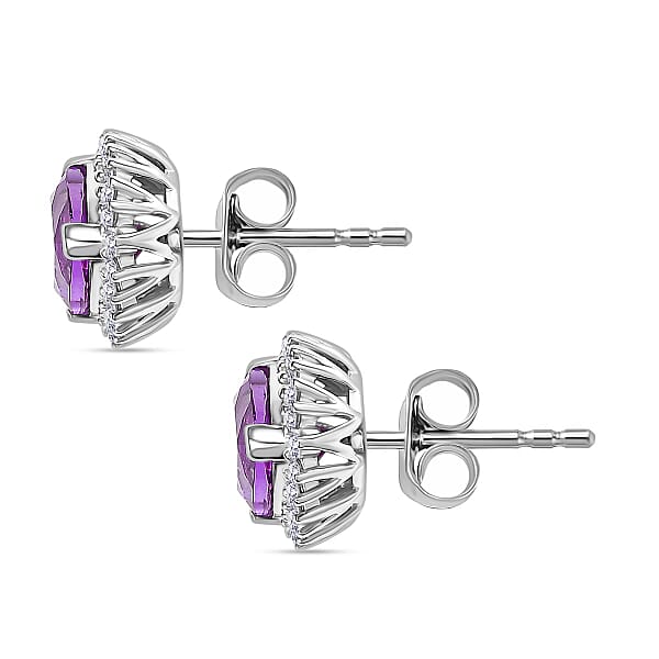 Shop Lc Certified & Appraised Luxuriant 10K White Gold AAA Lab Grown Purple Sapphire And E-F VS Lab Grown Diamond 3.51 Ctw Earrings