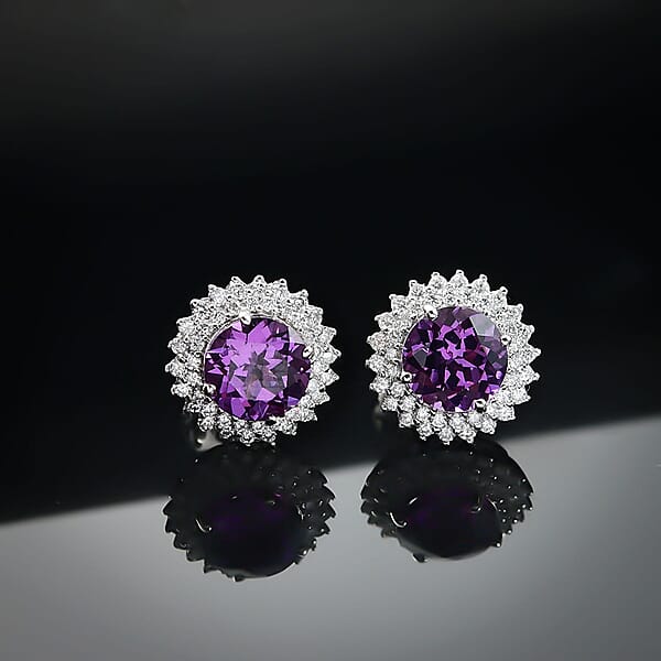 Shop Lc Certified & Appraised Luxuriant 10K White Gold AAA Lab Grown Purple Sapphire And E-F VS Lab Grown Diamond 4.54 Ctw Earrings
