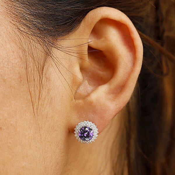 Shop Lc Certified & Appraised Luxuriant 10K White Gold AAA Lab Grown Purple Sapphire And E-F VS Lab Grown Diamond 4.54 Ctw Earrings