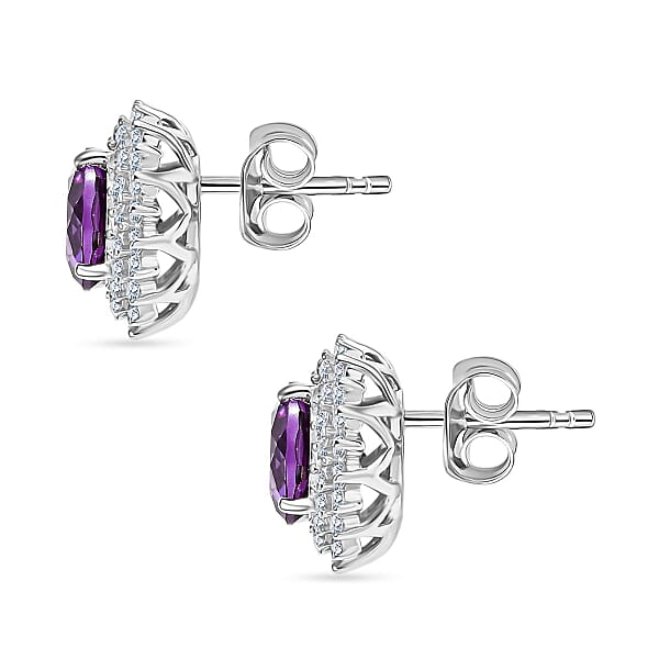 Shop Lc Certified & Appraised Luxuriant 10K White Gold AAA Lab Grown Purple Sapphire And E-F VS Lab Grown Diamond 4.54 Ctw Earrings