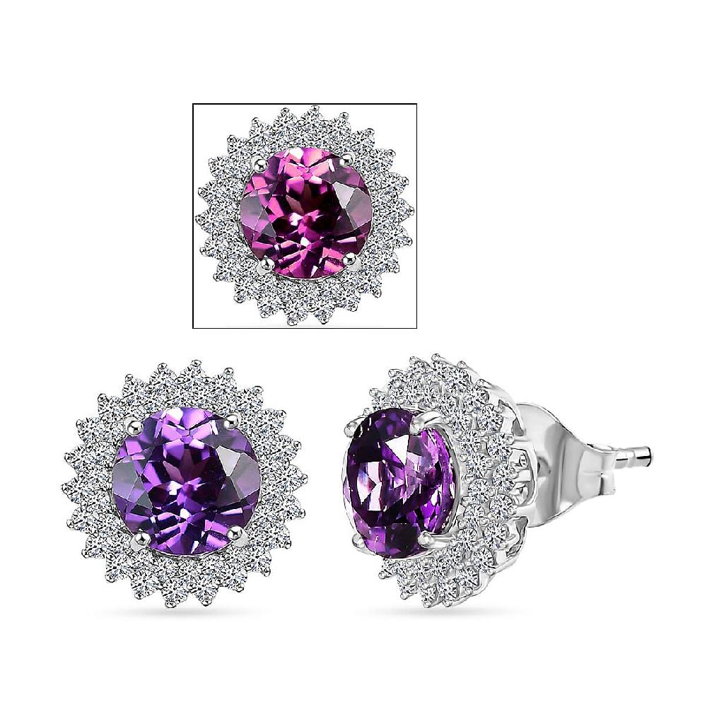 shop lc Certified & Appraised Luxuriant 10K White Gold AAA Lab Grown Purple Sapphire and E-F VS Lab Grown Diamond 4.54 ctw Earrings