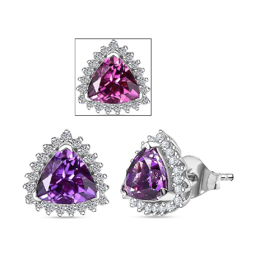 shop lc Certified & Appraised Luxuriant 10K White Gold AAA Lab Grown Purple Sapphire and E-F VS Lab Grown Diamond 3.51 ctw Earrings