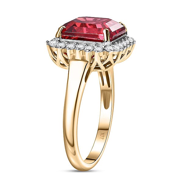 Shop Lc Certified & Appraised Luxuriant 10K Yellow Gold AAA Asscher Cut Lab Grown Padparadscha Sapphire E-F VS Lab Grown Diamond 6.89 Ctw Ring