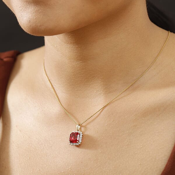 Shop Lc Certified & Appraised Luxuriant AAA Asscher Cut Lab Grown Padparadscha Sapphire And E-F VS Lab Grown Diamond 6.50 Ctw Pendant Necklace In 10K Yellow Gold 18 Inches