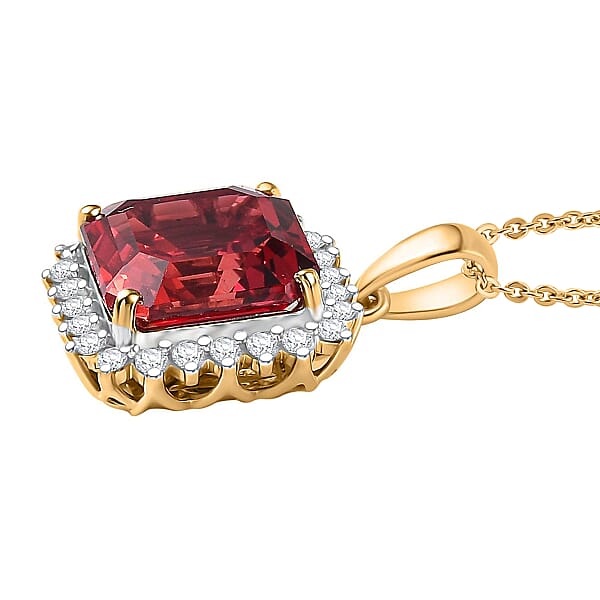 Shop Lc Certified & Appraised Luxuriant AAA Asscher Cut Lab Grown Padparadscha Sapphire And E-F VS Lab Grown Diamond 6.50 Ctw Pendant Necklace In 10K Yellow Gold 18 Inches