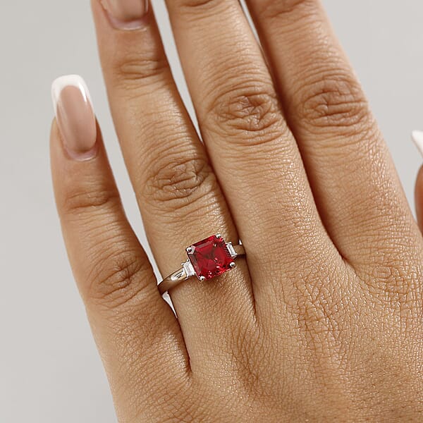 Shop Lc Certified & Appraised Luxuriant AAA Asscher Cut Lab Grown Padparadscha Sapphire And E-F VS Lab Grown Diamond 3.59 Ctw Ring In 10K White Gold