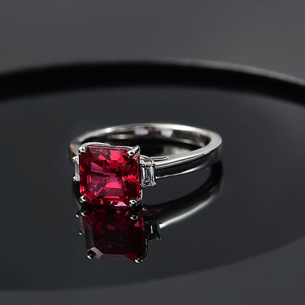 Shop Lc Certified & Appraised Luxuriant AAA Asscher Cut Lab Grown Padparadscha Sapphire And E-F VS Lab Grown Diamond 3.59 Ctw Ring In 10K White Gold