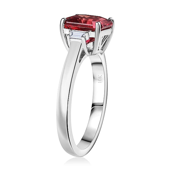 Shop Lc Certified & Appraised Luxuriant AAA Asscher Cut Lab Grown Padparadscha Sapphire And E-F VS Lab Grown Diamond 3.59 Ctw Ring In 10K White Gold