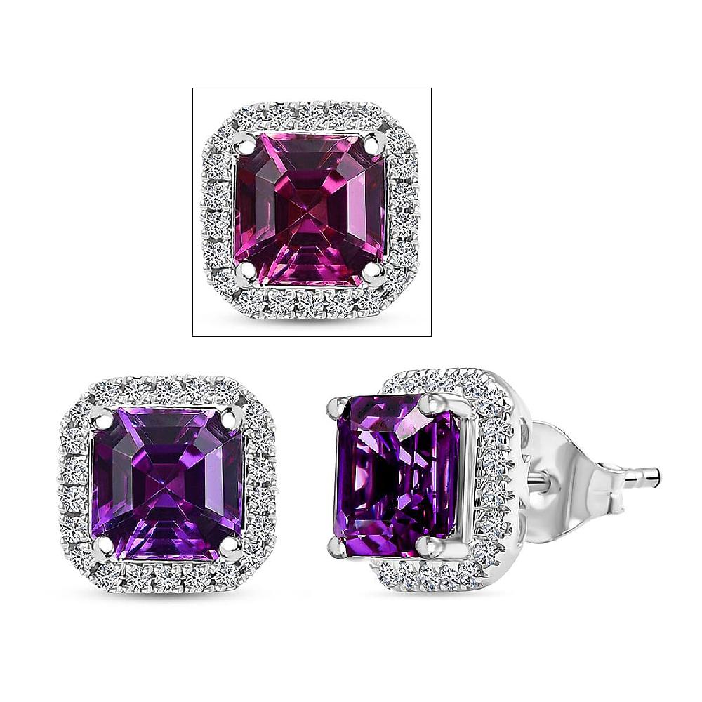 shop lc Certified & Appraised Luxuriant AAA Asscher Cut Lab Grown Purple Sapphire and E-F VS Lab Grown Diamond 5.16 ctw Earrings in 10K White Gold
