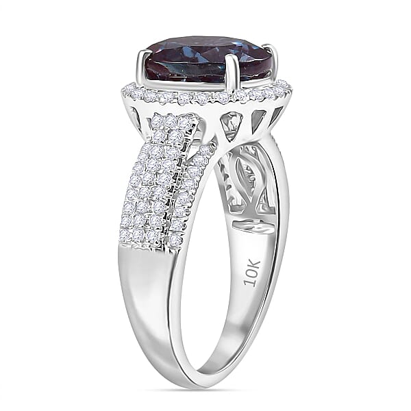 Shop Lc Certified & Appraised Luxuriant AAA Lab Grown Alexandrite And E-F VS Lab Grown Diamond 5.63 Ctw Ring In 10K White Gold