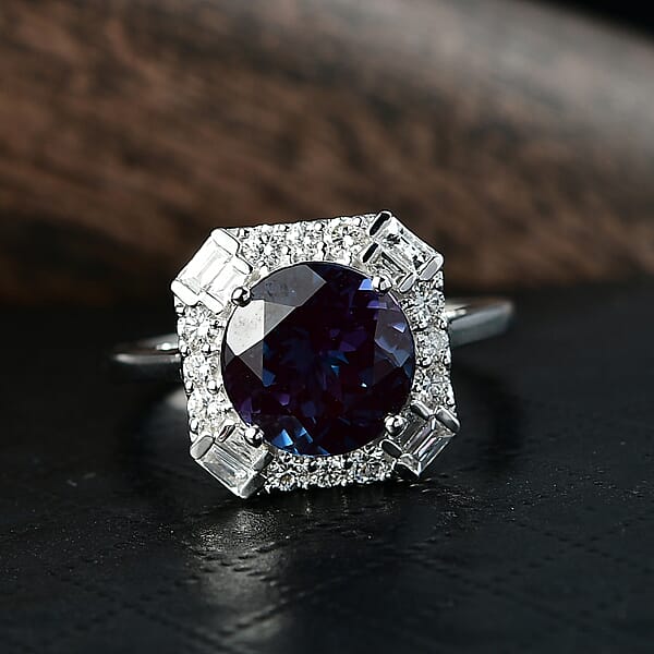 Shop Lc Certified & Appraised Luxuriant AAA Lab Grown Alexandrite And Diamond G-H SI 5.57 Ctw Ring In 10K White Gold