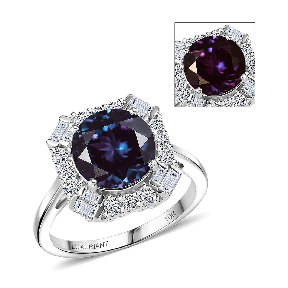 shop lc Certified & Appraised Luxuriant AAA Lab Grown Alexandrite and Diamond G-H SI 5.57 ctw Ring in 10K White Gold