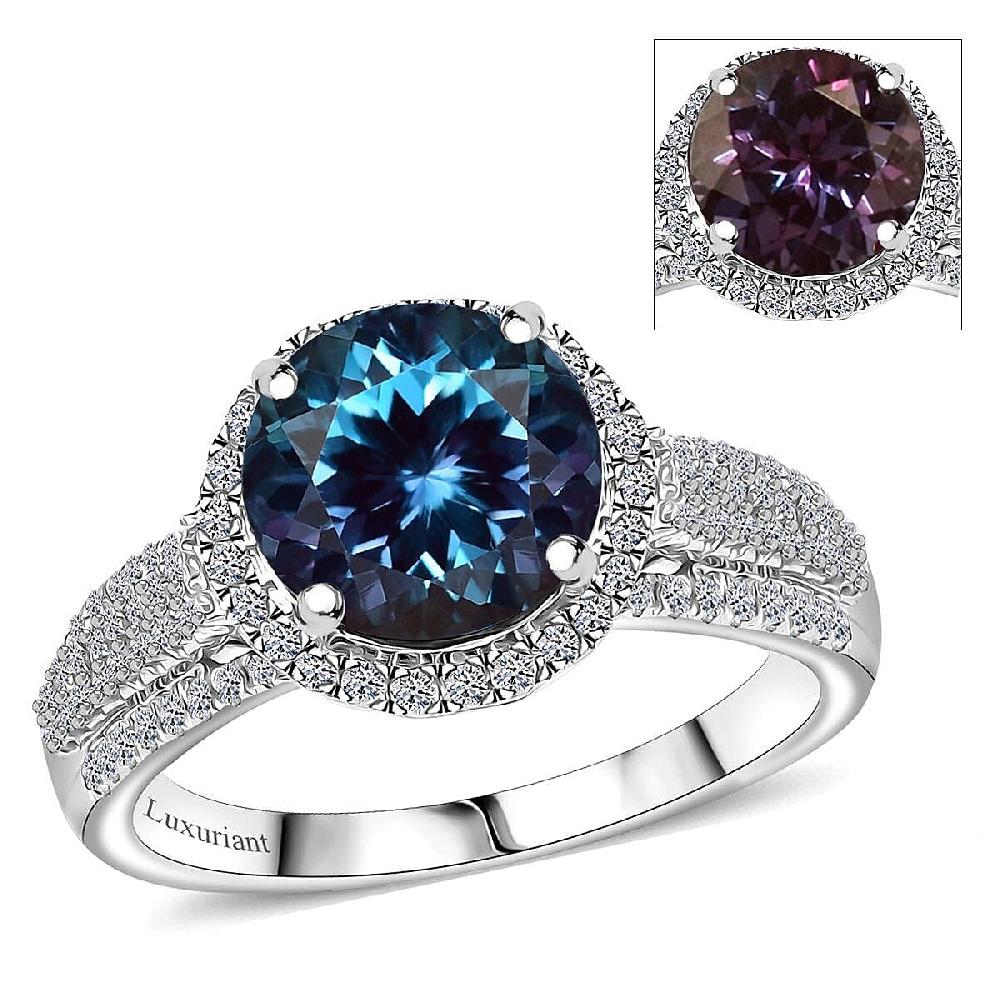 shop lc Certified & Appraised Luxuriant AAA Lab Grown Alexandrite and E-F VS Lab Grown Diamond 5.63 ctw Ring in 10K White Gold
