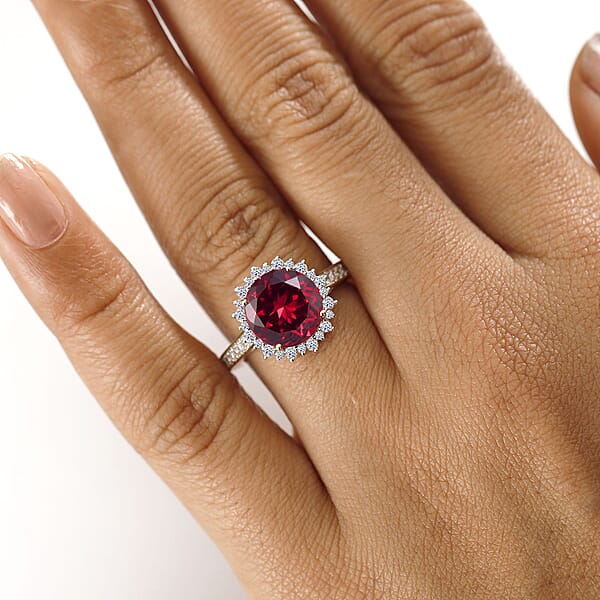 Shop Lc Certified & Appraised Luxuriant AAA Lab Grown Padparadscha Sapphire And E-F VS Lab Grown Diamond 5.50 Ctw Ring In 10K Yellow Gold