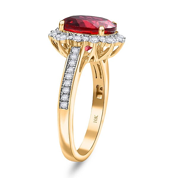 Shop Lc Certified & Appraised Luxuriant AAA Lab Grown Padparadscha Sapphire And E-F VS Lab Grown Diamond 5.50 Ctw Ring In 10K Yellow Gold
