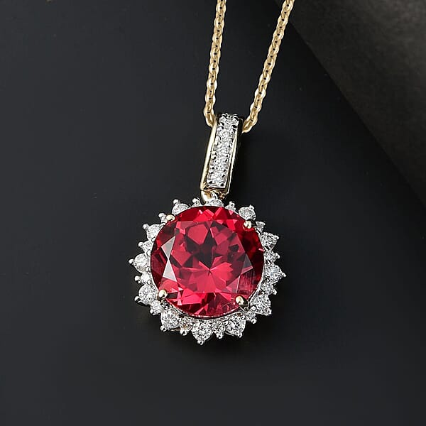 Shop Lc Certified & Appraised Luxuriant AAA Lab Grown Padparadscha Sapphire And E-F VS Lab Grown Diamond 5.50 Ctw Pendant Necklace In 10K Yellow Gold 18 Inches