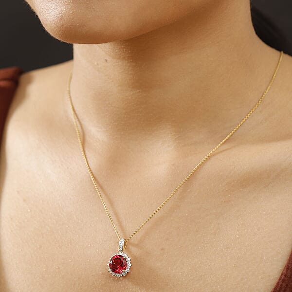 Shop Lc Certified & Appraised Luxuriant AAA Lab Grown Padparadscha Sapphire And E-F VS Lab Grown Diamond 5.50 Ctw Pendant Necklace In 10K Yellow Gold 18 Inches