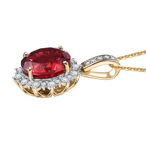 Shop Lc Certified & Appraised Luxuriant AAA Lab Grown Padparadscha Sapphire And E-F VS Lab Grown Diamond 5.50 Ctw Pendant Necklace In 10K Yellow Gold 18 Inches