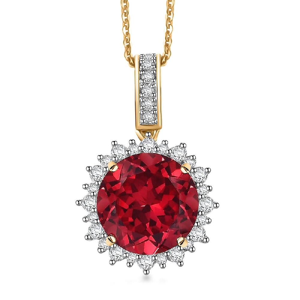 shop lc Certified & Appraised Luxuriant AAA Lab Grown Padparadscha Sapphire and E-F VS Lab Grown Diamond 5.50 ctw Pendant Necklace in 10K Yellow Gold 18 Inches