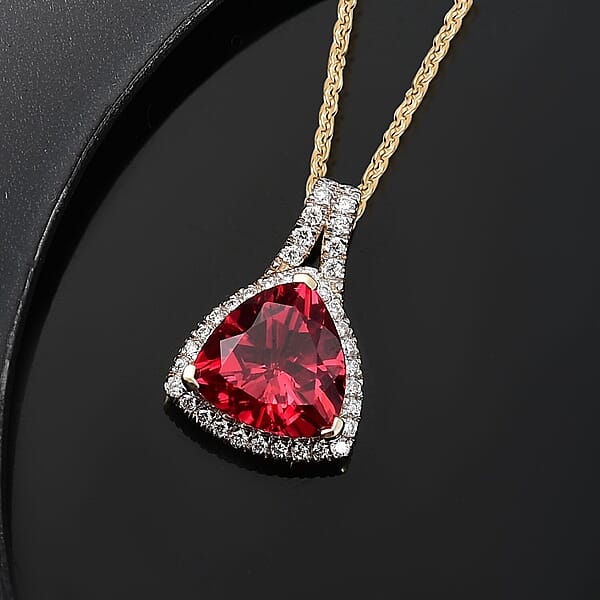 Shop Lc Certified & Appraised Luxuriant AAA Lab Grown Padparadscha Sapphire And E-F VS Lab Grown Diamond 5.07 Ctw Pendant Necklace In 10K Yellow Gold 18 Inches