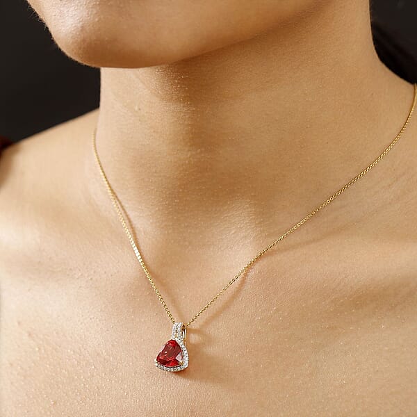 Shop Lc Certified & Appraised Luxuriant AAA Lab Grown Padparadscha Sapphire And E-F VS Lab Grown Diamond 5.07 Ctw Pendant Necklace In 10K Yellow Gold 18 Inches