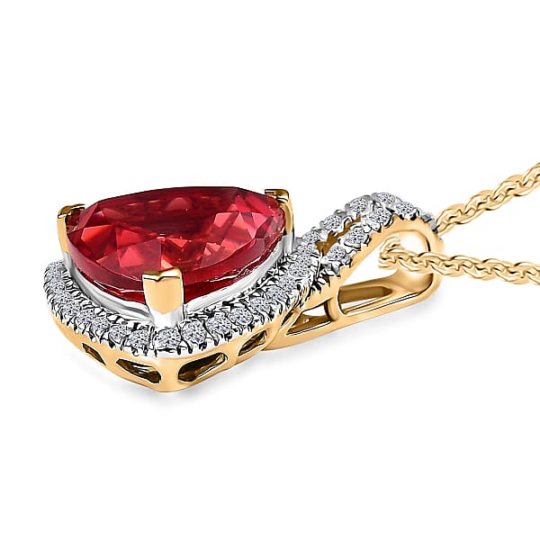 Shop Lc Certified & Appraised Luxuriant AAA Lab Grown Padparadscha Sapphire And E-F VS Lab Grown Diamond 5.07 Ctw Pendant Necklace In 10K Yellow Gold 18 Inches