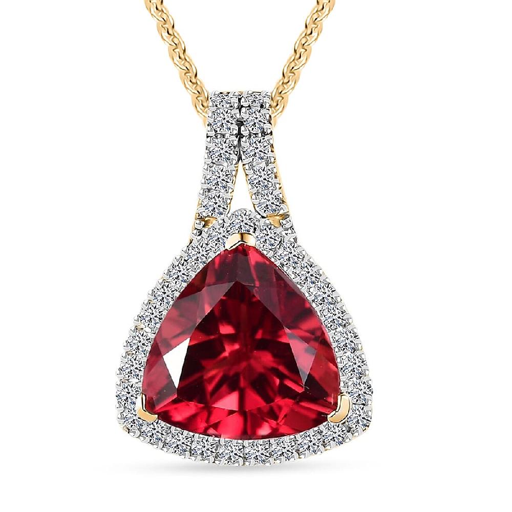 shop lc Certified & Appraised Luxuriant AAA Lab Grown Padparadscha Sapphire and E-F VS Lab Grown Diamond 5.07 ctw Pendant Necklace in 10K Yellow Gold 18 Inches