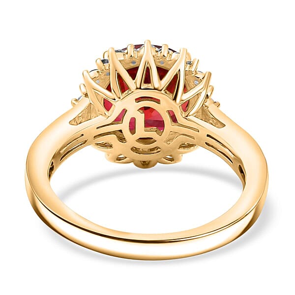 Shop Lc Certified & Appraised Luxuriant AAA Lab Grown Padparadscha Sapphire And E-F VS Lab Grown Diamond 5.50 Ctw Ring In 10K Yellow Gold