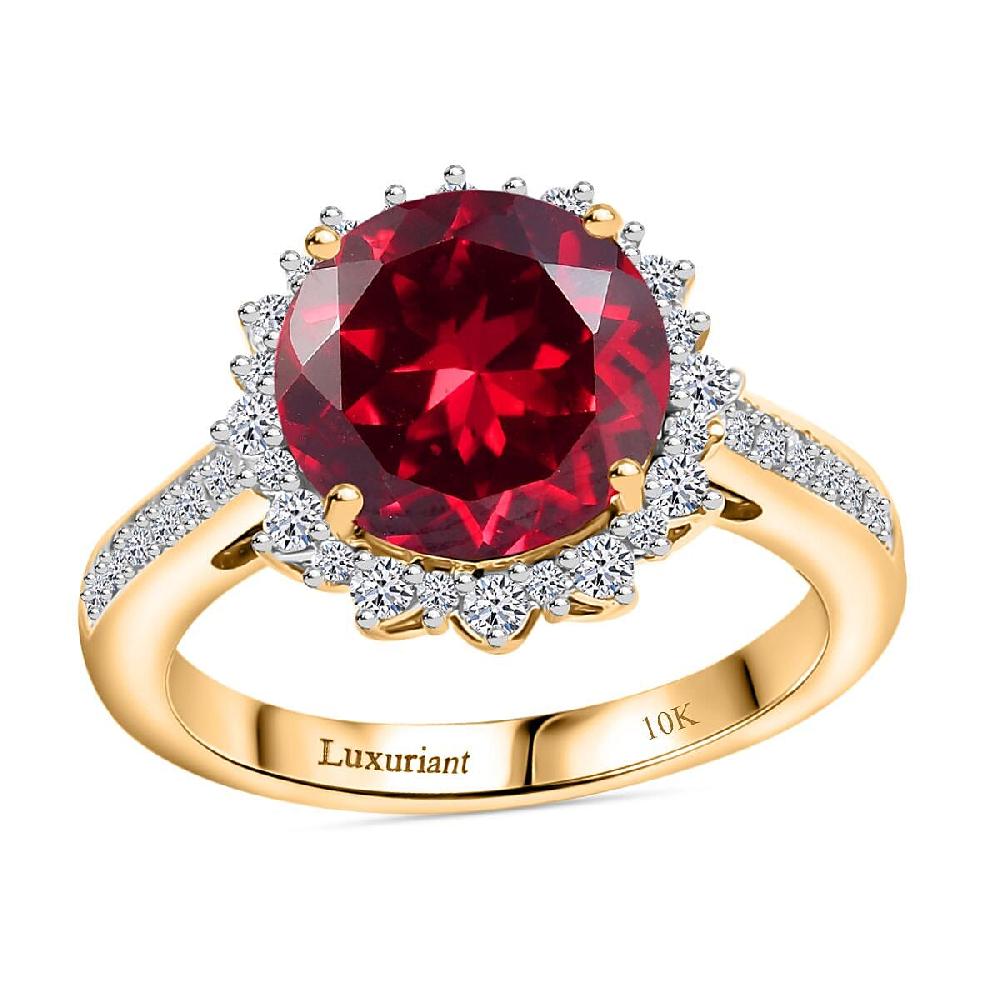 shop lc Certified & Appraised Luxuriant AAA Lab Grown Padparadscha Sapphire and E-F VS Lab Grown Diamond 5.50 ctw Ring in 10K Yellow Gold