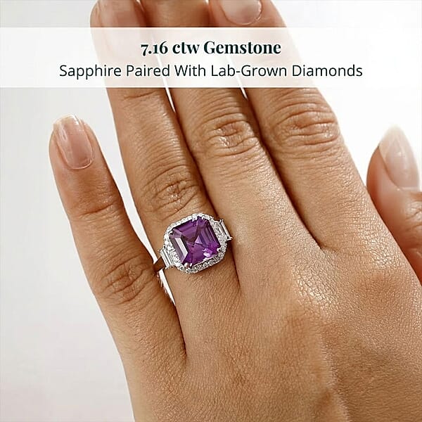 Shop Lc Certified & Appraised Luxuriant AAA Lab Grown Purple Sapphire And E-F VS Lab Grown Diamond 7.16 Ctw Ring In 10K White Gold